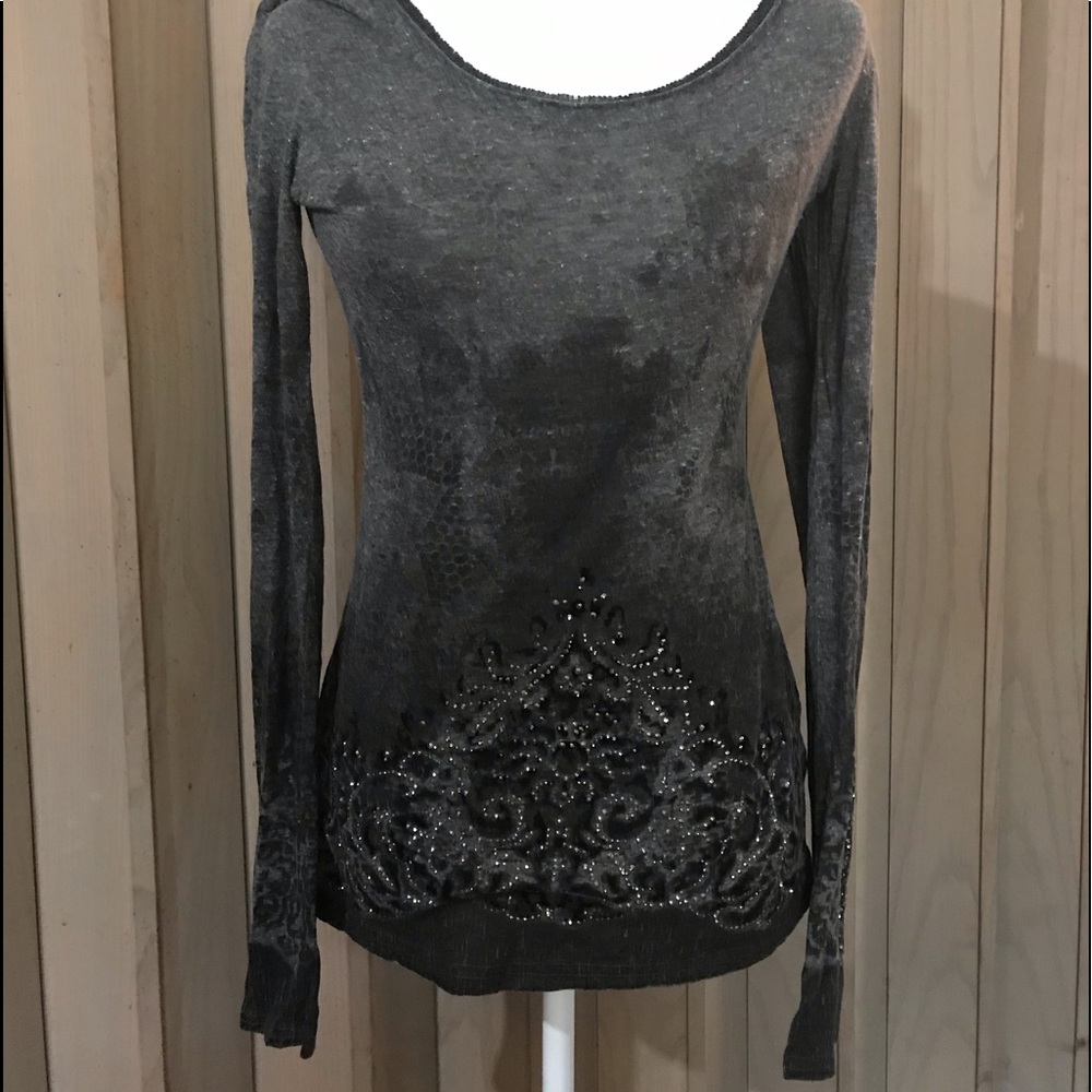 Crystal accented Miss Me long-sleeve slimming